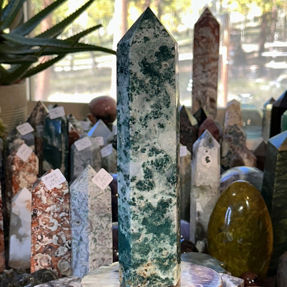Moss Agate Crystal Tower With Druzy!